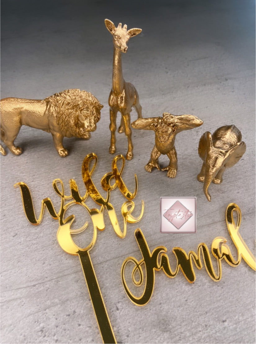 Set of 4 Gold Animal Cake toppers/ Wild one SET