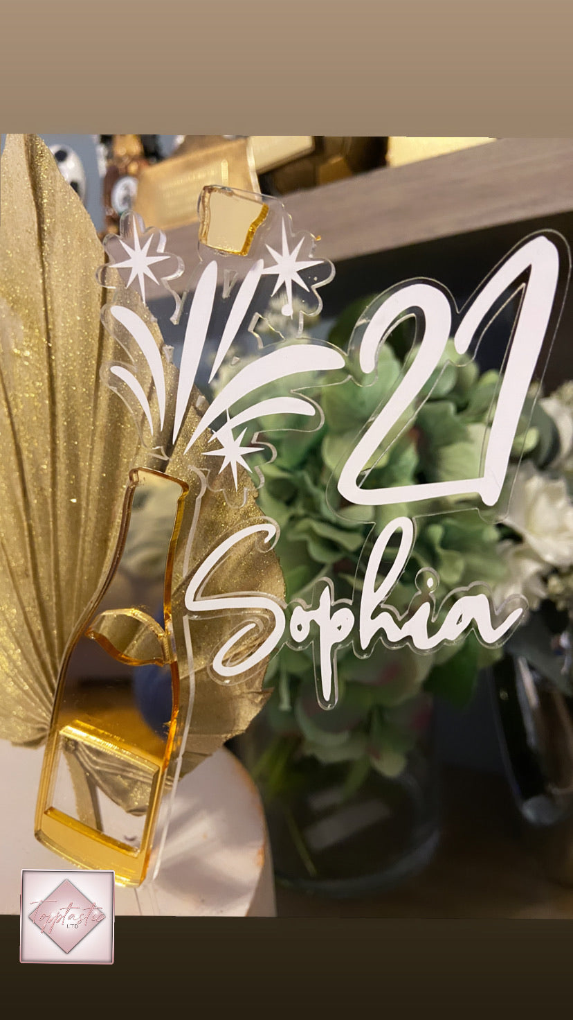 Champagne bottle acrylic cake topper
