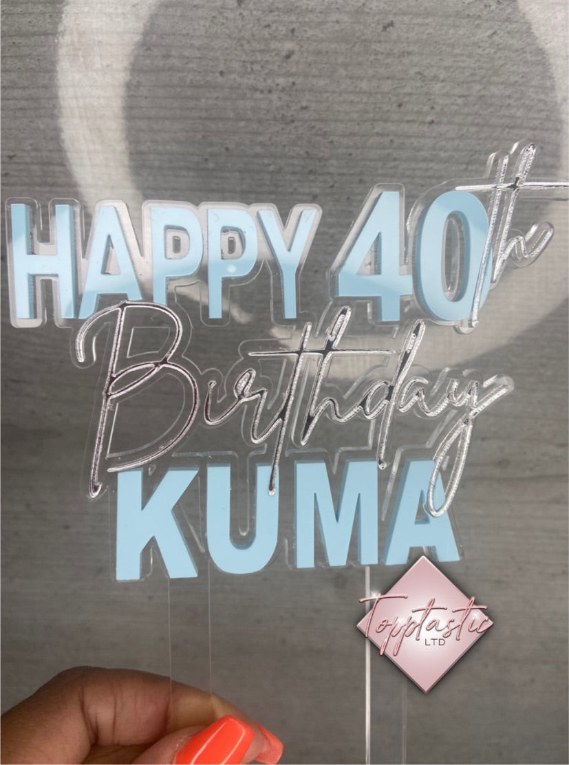 SLICED Double layered Happy Birthday with Name and Age Acrylic topper