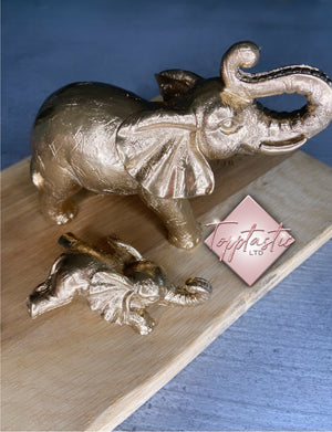 Gold painted Elephant Mother and Baby Figurine