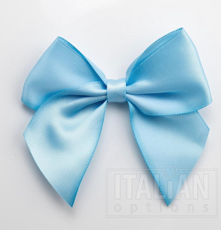 10mm wide Satin bows- Pack of 6- self adhesive-Baby Blue
