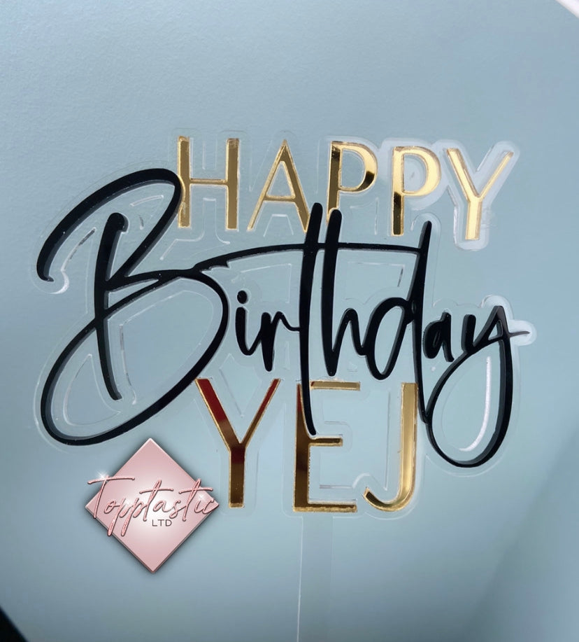 SLICED Double layered Happy Birthday with Name Acrylic topper