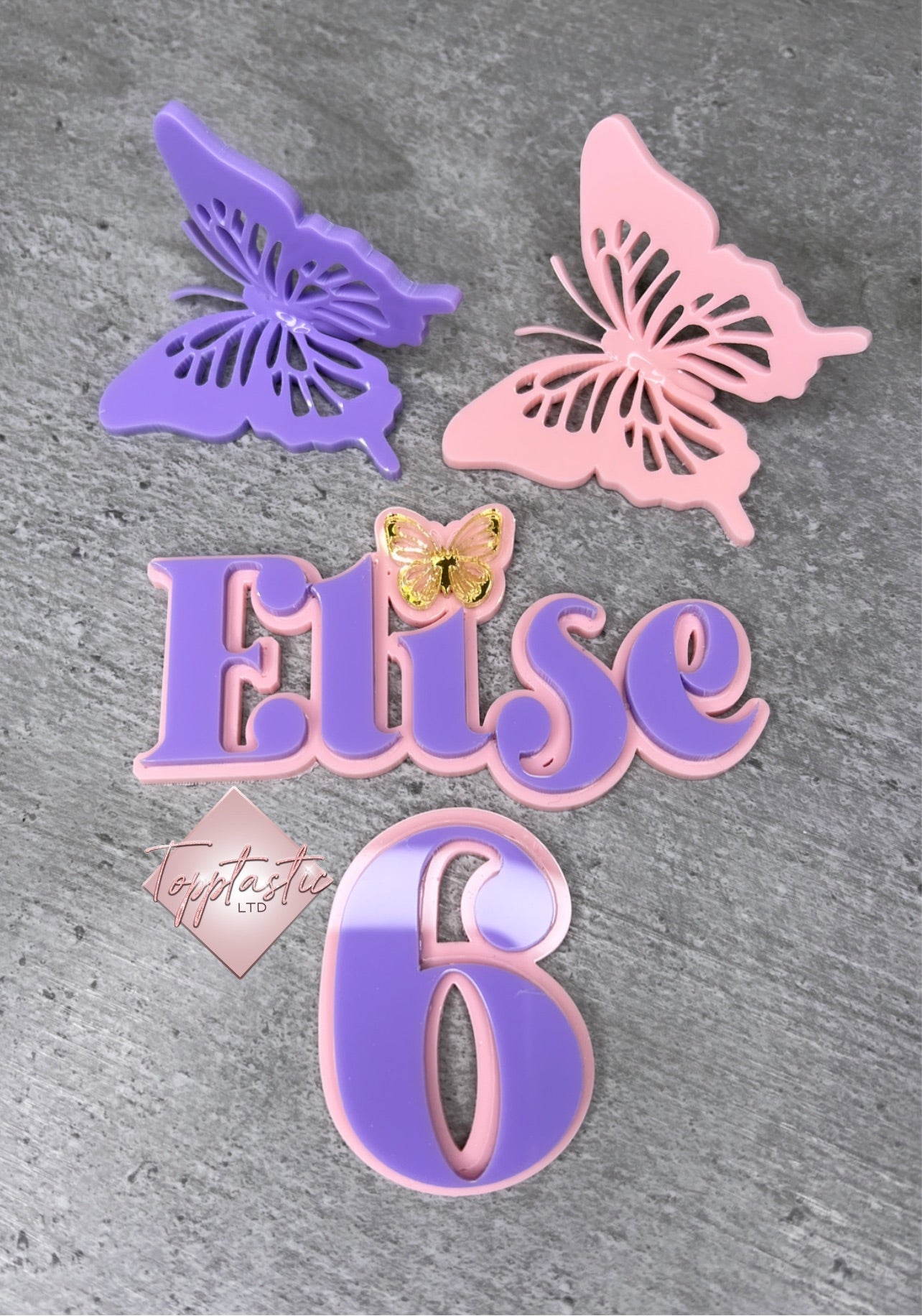 Butterfly/ Double layered Name and age charm set