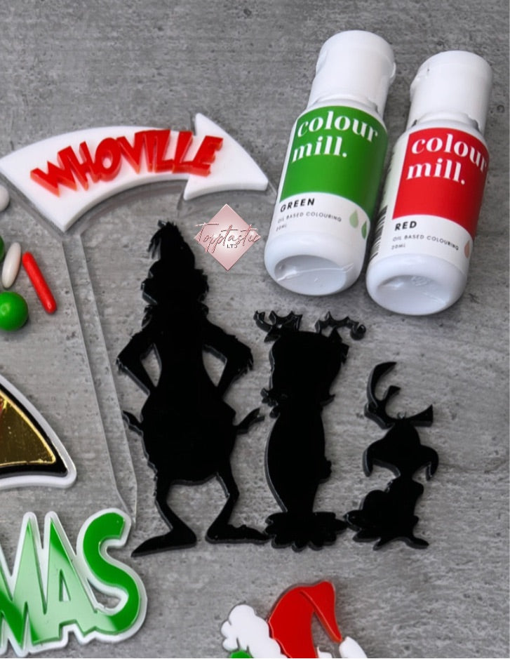 Grinch figures and sign set
