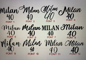 Name Charm and Number TOPPER SET: Choose your Font