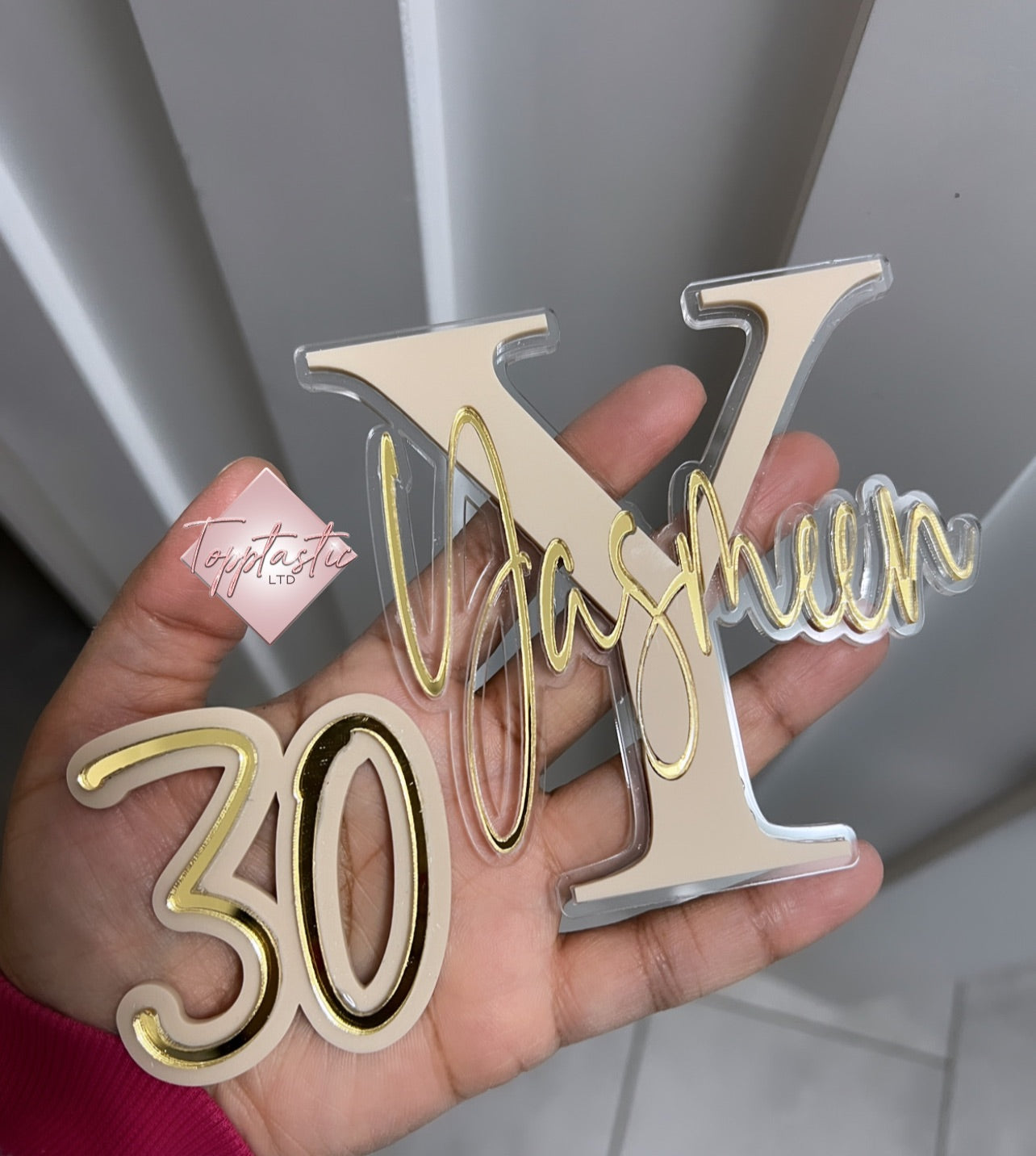 'Sliced' Initial Cake Charm/Topper and Number charm SET