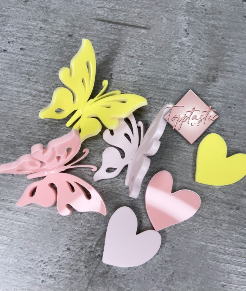 Mini 3D Acrylic Butterflies/ Hearts- pack options