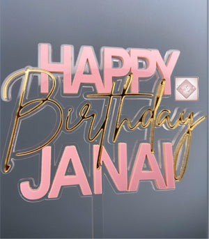 SLICED Double layered Happy Birthday with Name Acrylic topper