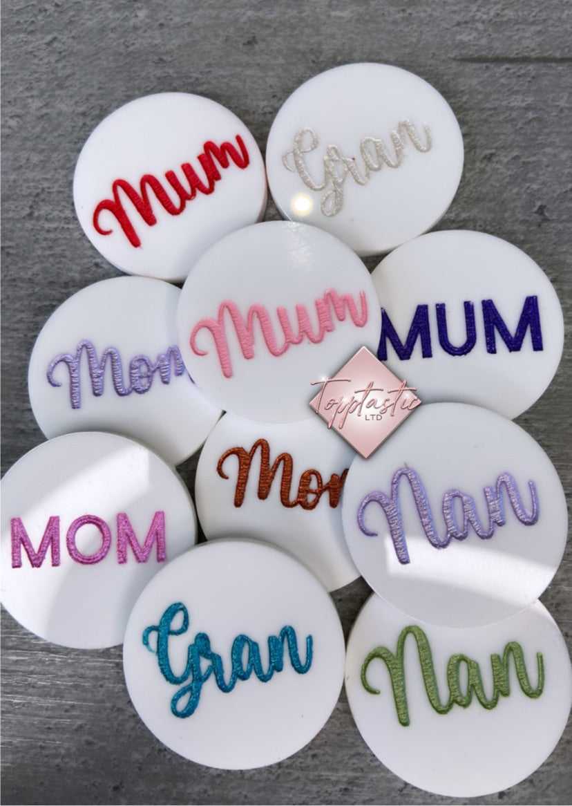 Mini Colour Engraved/ Filled/ Mother’s Day/ Fathers Day Cupcake charms- Pack of 6